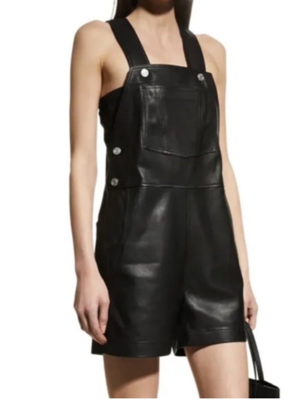 Frame Overalls Leather Short Shortalls in Black